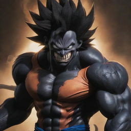 Goku from Dragon Ball Z imbued with the characteristics and features of Marvel's Venom.