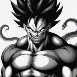 Goku from Dragon Ball Z blended with Marvel's Venom in a classic Manga style.