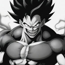 Goku from Dragon Ball Z blended with Marvel's Venom in a classic Manga style.