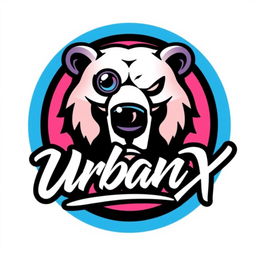 A vibrant, modern illustration of a logo for the 'UrbanX' YouTube channel featuring a minimalist and aggressive bear face with a lens in a circle