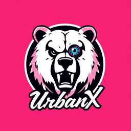 A vibrant, modern illustration of a logo for the 'UrbanX' YouTube channel featuring a minimalist and aggressive bear face with a lens in a circle