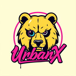 A vibrant, modern illustration of a logo for the 'UrbanX' YouTube channel featuring a minimalist and aggressive bear face with a lens in a circle