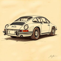 A classic Porsche 911 rendered in the artistic style of Leonardo da Vinci, showcasing detailed and intricate linework, with emphasis on shadow and light reminiscent of his sketches