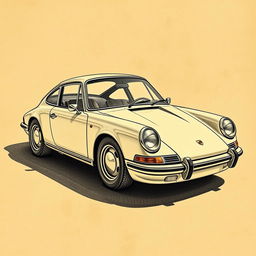 A classic Porsche 911 rendered in the artistic style of Leonardo da Vinci, showcasing detailed and intricate linework, with emphasis on shadow and light reminiscent of his sketches