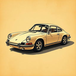 A classic Porsche 911 rendered in the artistic style of Leonardo da Vinci, showcasing detailed and intricate linework, with emphasis on shadow and light reminiscent of his sketches