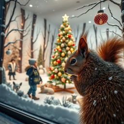 A magical snowy night in Helsinki showcases a Scandinavian department store with an enchanting Christmas window display