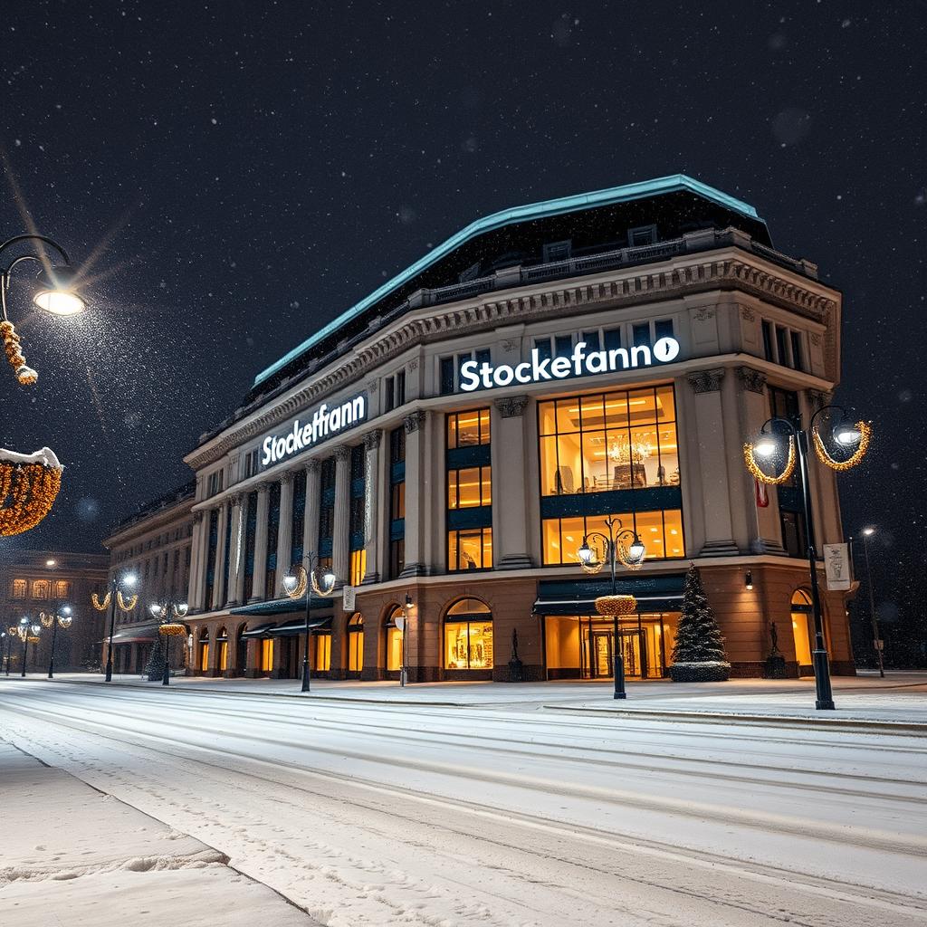 A captivating view of Stockmann department store on a snowy night