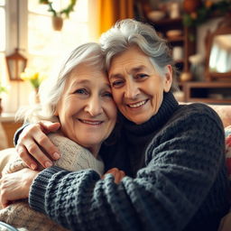 A heartwarming scene featuring a smiling grandmother embracing her cheerful granddaughter