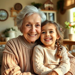 A heartwarming scene featuring a smiling grandmother embracing her cheerful granddaughter