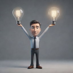 Generate an animated image of a distinct character, equipped with a glowing scale that balances clear, bright light bulbs, symbolizing correct ideas, and grey, dim ones, symbolizing incorrect ideas.