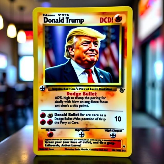 A unique Pokemon card featuring Donald Trump as a Pokemon character