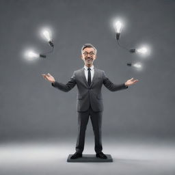 Generate an animated image of a distinct character, equipped with a glowing scale that balances clear, bright light bulbs, symbolizing correct ideas, and grey, dim ones, symbolizing incorrect ideas.