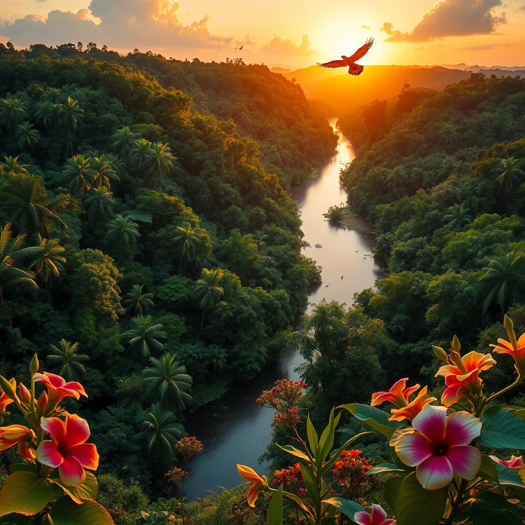 A breathtaking horizontal landscape of Brazil, featuring the vibrant and lush greenery of the Amazon rainforest