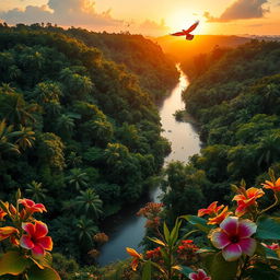 A breathtaking horizontal landscape of Brazil, featuring the vibrant and lush greenery of the Amazon rainforest