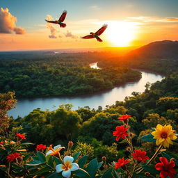 A breathtaking horizontal landscape of Brazil, featuring the vibrant and lush greenery of the Amazon rainforest