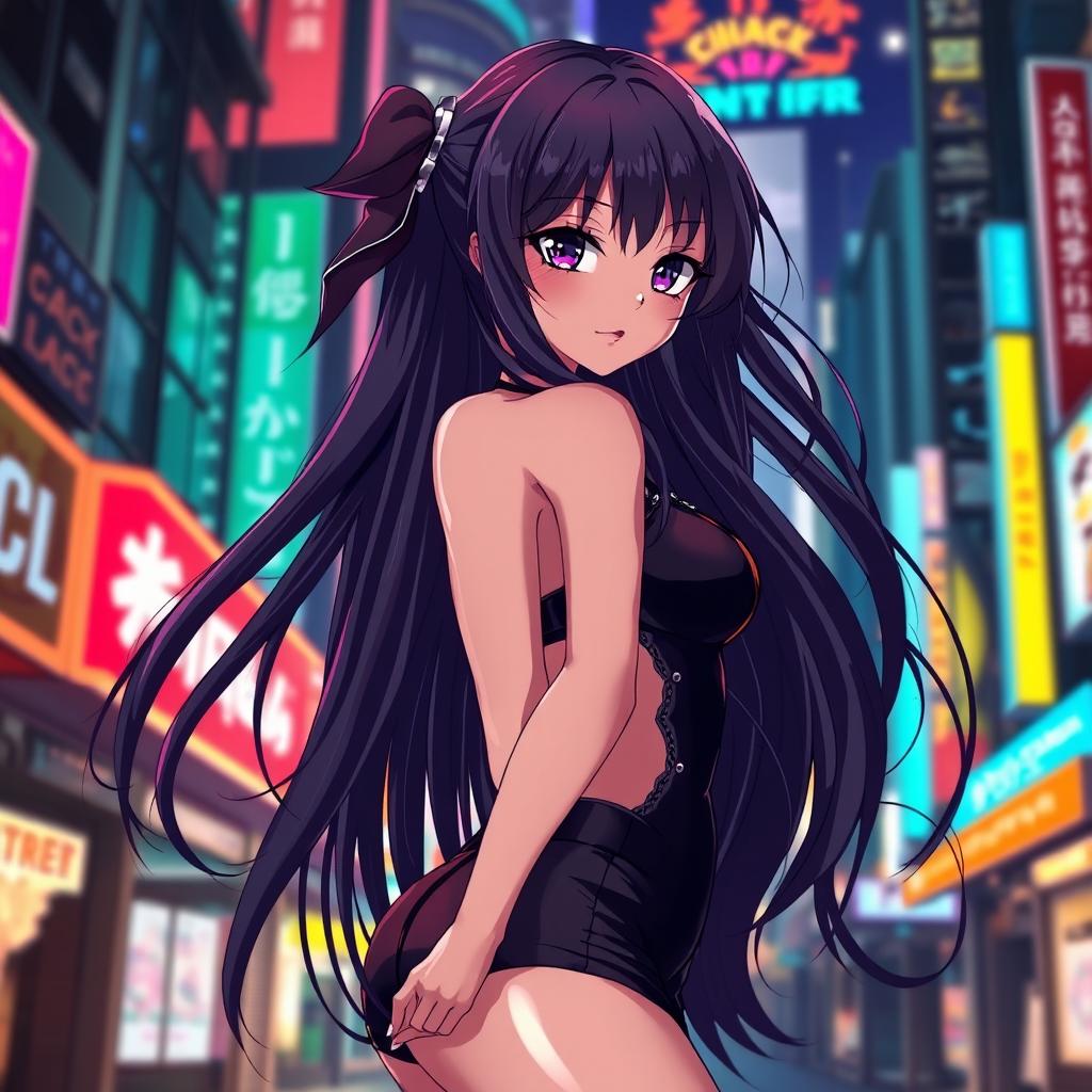 A sultry anime girl with long flowing hair, strikingly beautiful eyes, and a confident expression