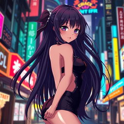 A sultry anime girl with long flowing hair, strikingly beautiful eyes, and a confident expression