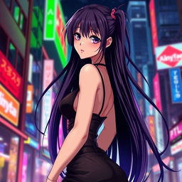 A sultry anime girl with long flowing hair, strikingly beautiful eyes, and a confident expression