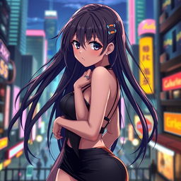 A sultry anime girl with long flowing hair, strikingly beautiful eyes, and a confident expression