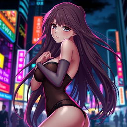 A sultry anime girl with long flowing hair, strikingly beautiful eyes, and a confident expression