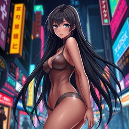 A sultry anime girl with long flowing hair, strikingly beautiful eyes, and a confident expression