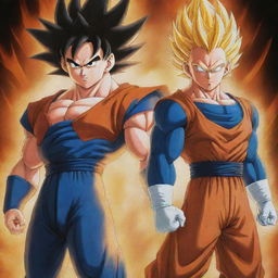 A powerful fusion of Goku and Vegeta from Dragon Ball Z, combining their distinctive features and battle armors.