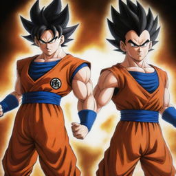 A powerful fusion of Goku and Vegeta from Dragon Ball Z, combining their distinctive features and battle armors.