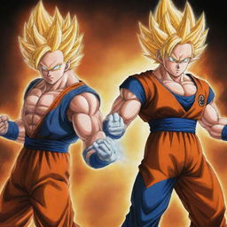 A powerful fusion of Goku and Vegeta from Dragon Ball Z, combining their distinctive features and battle armors.