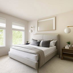 Modern and sophisticated bedroom design featuring crisp lines, minimalistic furniture, and neutral color palette