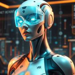 A human representation of AI, depicted as a futuristic and intelligent-looking individual, embodying the essence of artificial intelligence