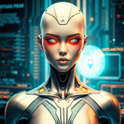 A human representation of AI, depicted as a futuristic and intelligent-looking individual, embodying the essence of artificial intelligence