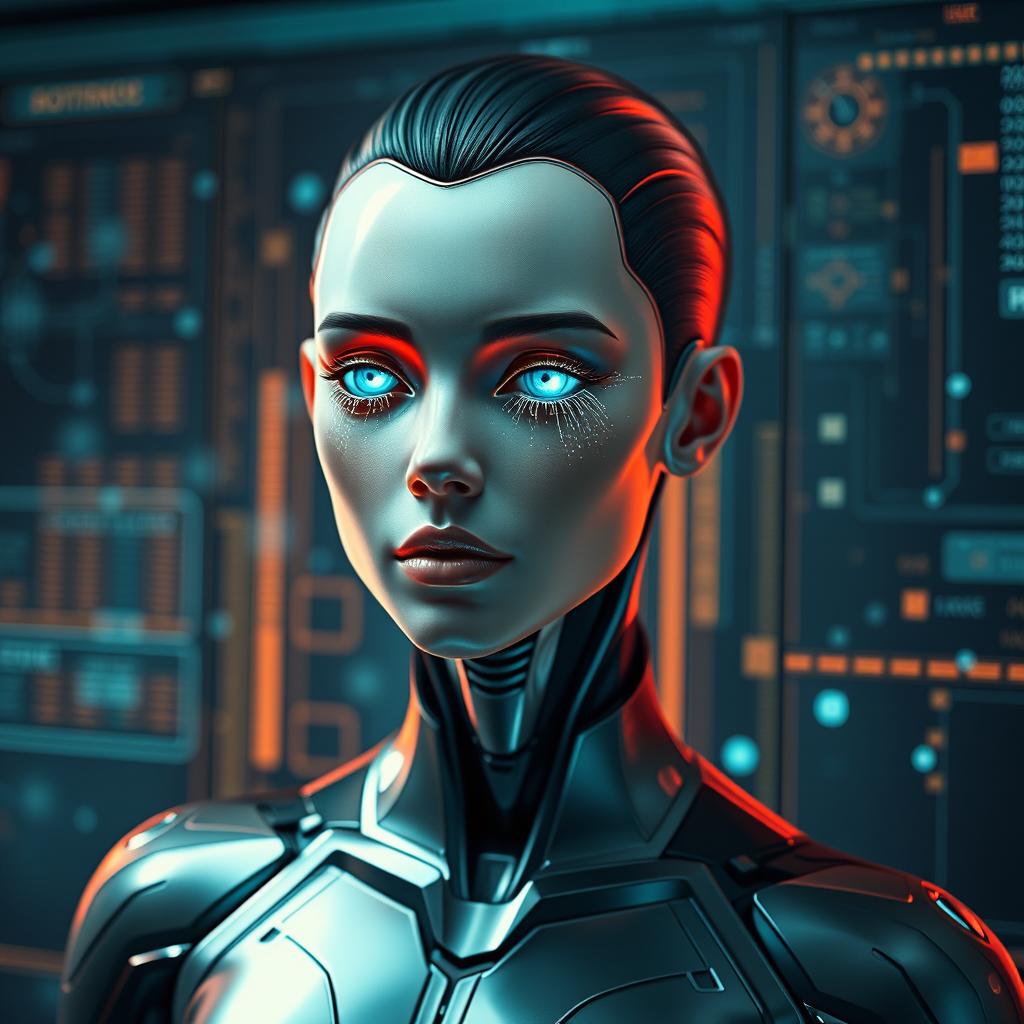 A human representation of AI, depicted as a futuristic and intelligent-looking individual, embodying the essence of artificial intelligence