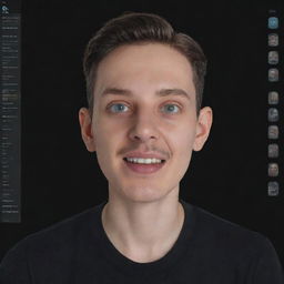 Generate an animated image of a monitor-like character with eyes and a mouth, displaying various evaluation metrics on its screen face, interacting with animated data streams.