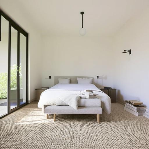 Modern and sophisticated bedroom design featuring crisp lines, minimalistic furniture, and neutral color palette