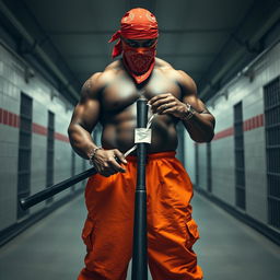 a large muscular African American gang member in a prison setting