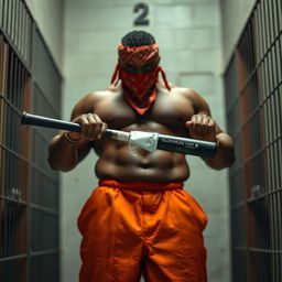 a large muscular African American gang member in a prison setting