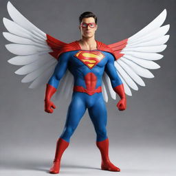 A handsome superhero character unique in design, sporting multidimensional, 4D wings