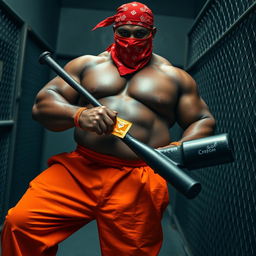 a large muscular African American gang member in a prison environment