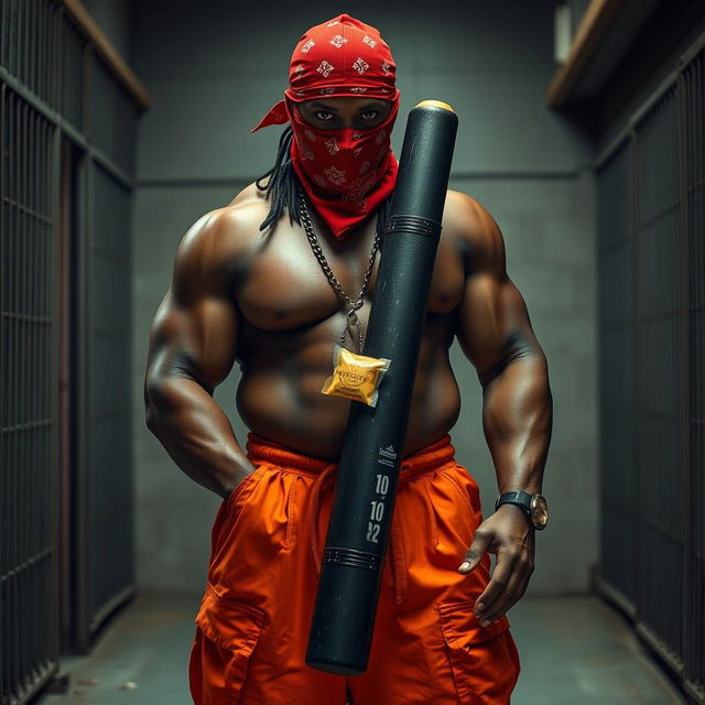 a large muscular African American gang member in a prison environment