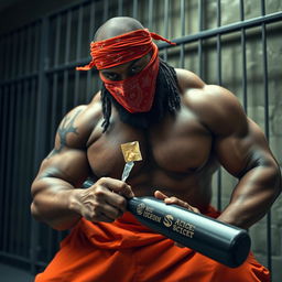 a large muscular African American gang member in a prison environment