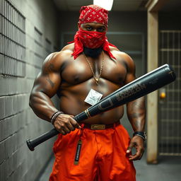 a large muscular African American gang member in a prison environment