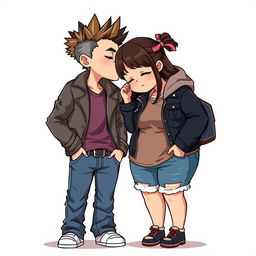 A full-body chibi-style illustration featuring two young adult characters of the same age and height