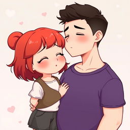 A full-body chibi-style illustration of a handsome, slim young adult boy and a curvy, plus-sized young adult girl of the same age and height