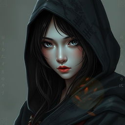 A mysterious and enigmatic Japanese sorceress around 20 years old with a draconic bloodline from a majestic copper dragon