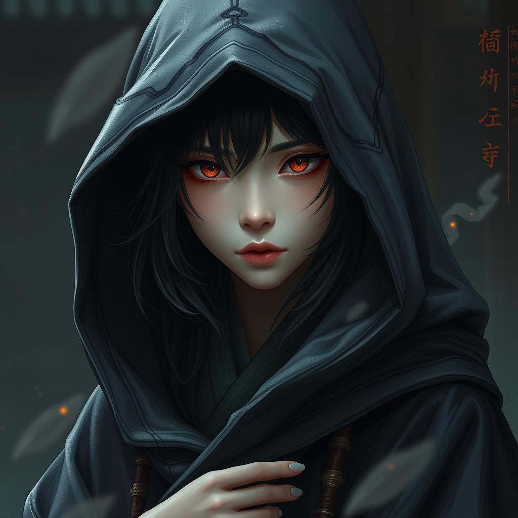 A mysterious and enigmatic Japanese sorceress around 20 years old with a draconic bloodline from a majestic copper dragon