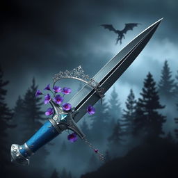 A captivating fantasy book cover featuring a misty, black pine forest in the background