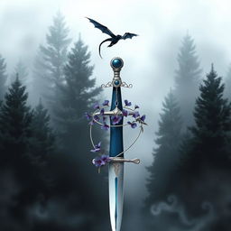 Fantasy book cover with a misty, black pine forest serving as the evocative backdrop