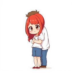 A full-body chibi-style illustration featuring a handsome, slim young adult boy and a curvy, plus-sized young adult girl of the same age and height