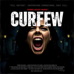 A powerful movie poster for a film titled 'CURFEW', with a 'yell' theme that emphasizes crimes against women