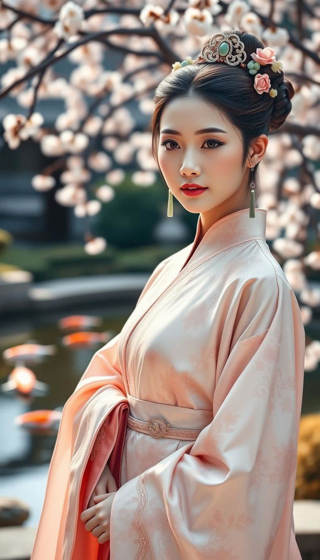 A graceful young lady from the Song Dynasty, dressed in traditional Chinese attire